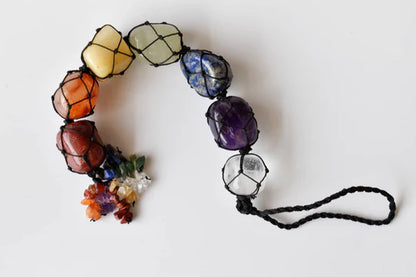 7 Chakra Tumbled Stone Tassel Hanger | Healing Crystal Car Hanging, Home & Office Décor | Spiritual Energy Balancing & Meditation Gift