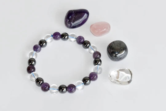 Aquarius Zodiac Crystal Kit with Bracelet | Astrology Gift Set for Aquarius (Jan 20–Feb 18) | Healing Gemstones – Amethyst, Clear Quartz, Hematite, Rose Quartz