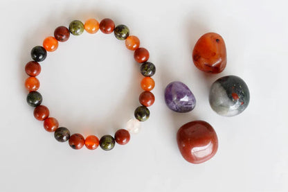 Aries Zodiac Crystal Kit | Astrology Gift Set with Carnelian, Bloodstone, Red Jasper & Amethyst | Aries Birthstone Healing Crystals