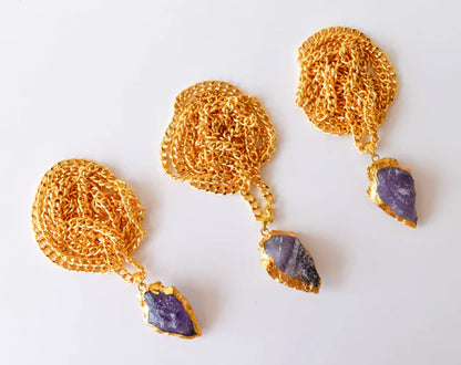 Amethyst Arrowhead Pendant Necklace Electroplated Gold | Handmade Jewelry for Aquarius & Pisces | Third Eye & Crown Chakra Healing