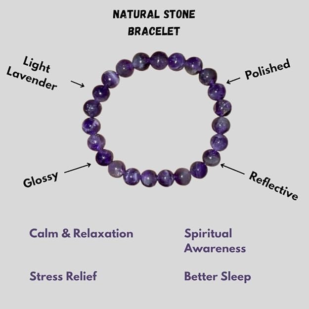 True Origins Certified Natural Amethyst Bracelet – Calming Purple Crystal Beads | 8 mm Beads for Healing, Stress Relief & Spiritual Balance – Unisex, Stretchable