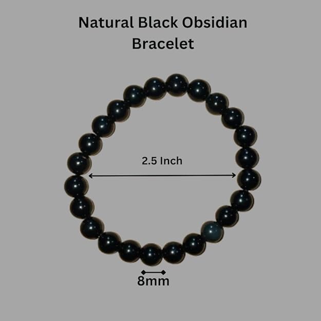 True Origins Certified Natural Black Obsidian Bracelet – 8mm Healing Crystal Beads | Energy & Protection Stone for Men & Women | Stretchable Handmade Spiritual Bracelet