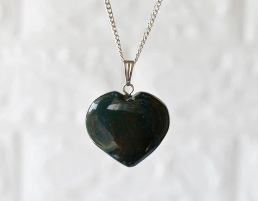 Genuine Bloodstone Heart Pendant Necklace | Handmade Crystal Jewelry for Aries, Libra & Pisces | Throat Chakra Healing