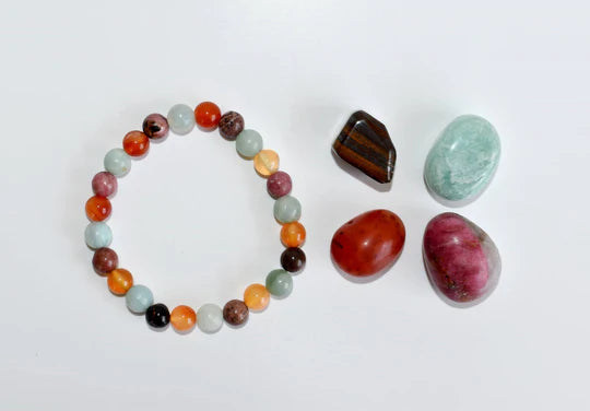 Cancer Zodiac Crystal Kit | Astrology Gift Set with 4 Healing Crystals & Bracelet | Amazonite, Carnelian, Rhodonite & Tiger Eye | Cancer Birthday Gift for Emotional Balance & Healing