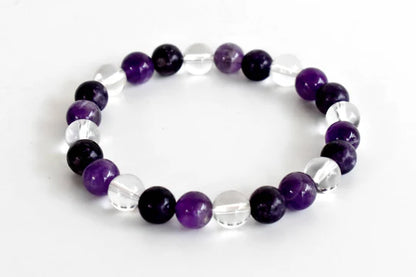 Handmade Crown Chakra Crystal Bracelet – Amethyst, Clear Quartz & Lepidolite for Spiritual Awareness