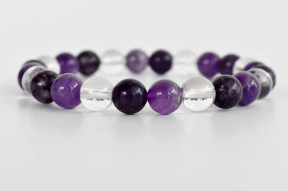 Handmade Crown Chakra Crystal Bracelet – Amethyst, Clear Quartz & Lepidolite for Spiritual Awareness