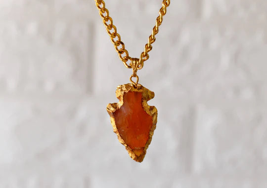 Carnelian Arrowhead Pendant Necklace Electroplated Gold | Handmade Jewelry for Leo & Virgo | Root & Sacral Chakra Healing