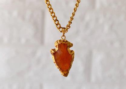 Carnelian Arrowhead Pendant Necklace Electroplated Gold | Handmade Jewelry for Leo & Virgo | Root & Sacral Chakra Healing
