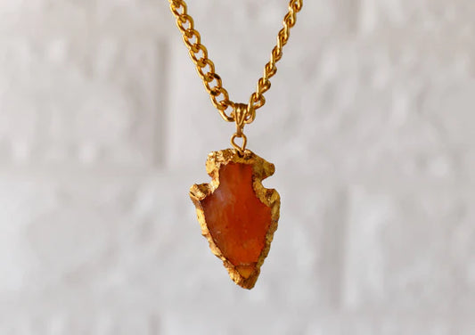 Carnelian Arrowhead Pendant Necklace Electroplated Gold | Handmade Jewelry for Leo & Virgo | Root & Sacral Chakra Healing