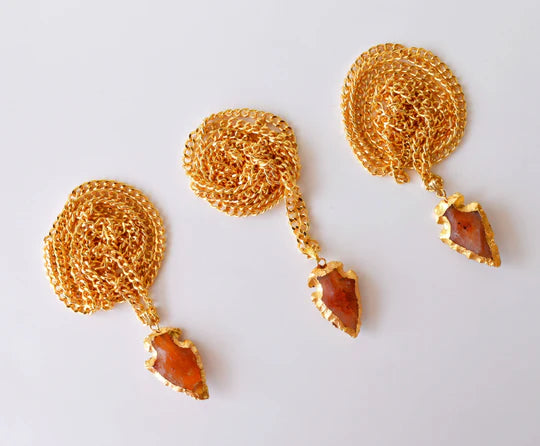 Carnelian Arrowhead Pendant Necklace Electroplated Gold | Handmade Jewelry for Leo & Virgo | Root & Sacral Chakra Healing