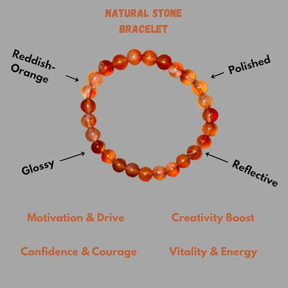 True Origins Certified Natural Carnelian Bracelet – Energy & Motivation Crystal Beads | 8 mm Beads for Vitality, Creativity & Confidence – Unisex, Stretchable
