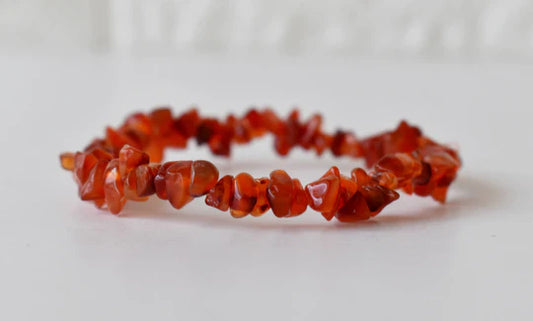Carnelian Gemstone Chip Bracelet – Natural Crystal Healing Bracelet for Confidence, Creativity & Energy | Root & Sacral Chakra Stone