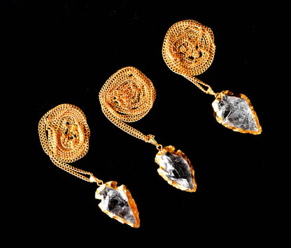 Crystal Quartz Arrowhead Pendant Necklace Electroplated Gold | Handmade Jewelry for All Zodiac Signs | 7 Chakra Healing