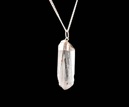 Crystal Quartz Rough Stone Pendant Necklace Electroplated Silver | Handmade Jewelry for All Zodiac Signs | 7 Chakra Healing