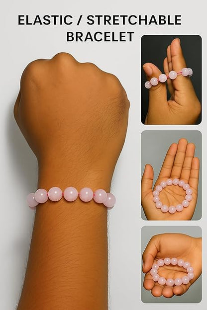 True Origins Certified Rose Quartz Crystal Bracelet – 8mm Natural Pink Gemstone (24 Beads) – Healing Stretchable Bracelet for Women & Men – Love, Self-Care & Heart Chakra Crystal Jewelry