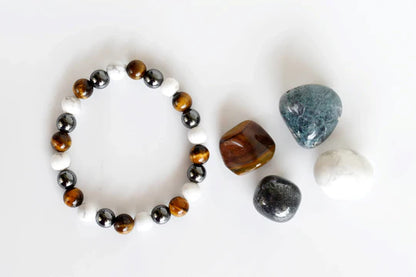 Gemini Zodiac Crystal Kit | Astrology Gift Set with Healing Crystals & Bracelet | Tiger Eye, Hematite, Howlite & Moss Agate Stones