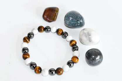 Gemini Zodiac Crystal Kit | Astrology Gift Set with Healing Crystals & Bracelet | Tiger Eye, Hematite, Howlite & Moss Agate Stones