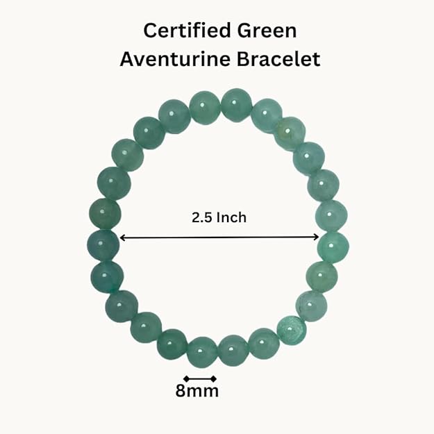 True Origins Certified Green Aventurine Bracelet for Men & Women – 8mm Natural Crystal Beads (24 Beads) – Stretchable Healing Stone Bracelet for Wealth, Luck & Heart Chakra – Energy Crystal Jewelry
