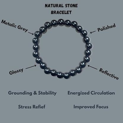 True Origins Certified Hematite Bracelet for Men & Women – Natural Healing Stone for Pain Relief, Energy Balance & Grounding – Adjustable Stretch Beads Jewelry