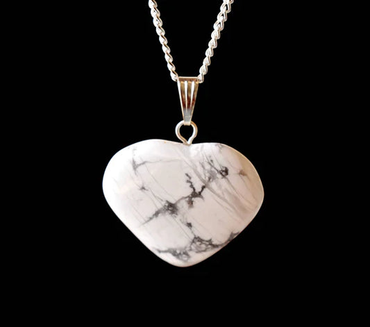 Genuine Howlite Heart Pendant Necklace | Handmade Crystal Jewelry for Gemini & Virgo | Third Eye & Crown Chakra Healing