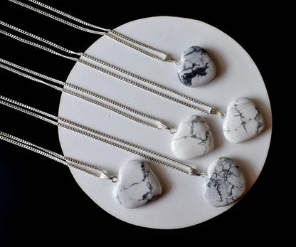 Genuine Howlite Heart Pendant Necklace | Handmade Crystal Jewelry for Gemini & Virgo | Third Eye & Crown Chakra Healing