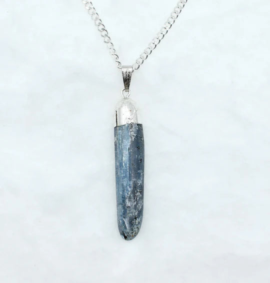 Kyanite Rough Stone Pendant Necklace Electroplated Silver | Handmade Jewelry for Taurus, Libra & Aries | Third Eye & Heart Chakra Healing