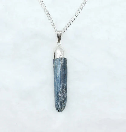 Kyanite Rough Stone Pendant Necklace Electroplated Silver | Handmade Jewelry for Taurus, Libra & Aries | Third Eye & Heart Chakra Healing