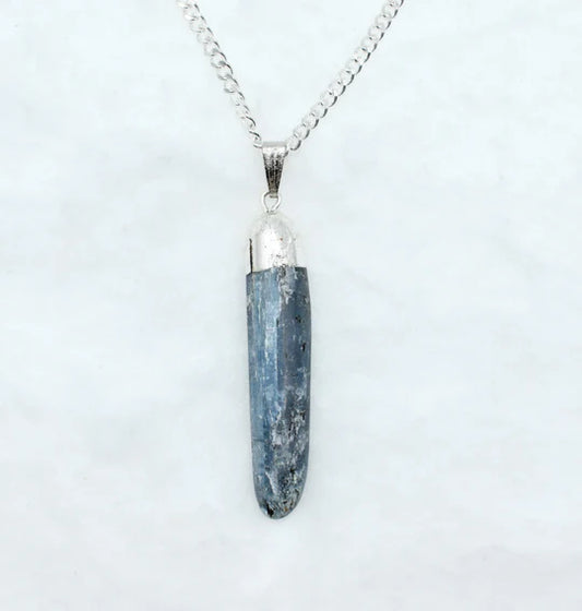 Kyanite Rough Stone Pendant Necklace Electroplated Silver | Handmade Jewelry for Taurus, Libra & Aries | Third Eye & Heart Chakra Healing