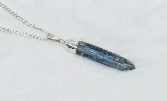 Kyanite Rough Stone Pendant Necklace Electroplated Silver | Handmade Jewelry for Taurus, Libra & Aries | Third Eye & Heart Chakra Healing