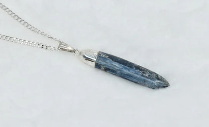 Kyanite Rough Stone Pendant Necklace Electroplated Silver | Handmade Jewelry for Taurus, Libra & Aries | Third Eye & Heart Chakra Healing
