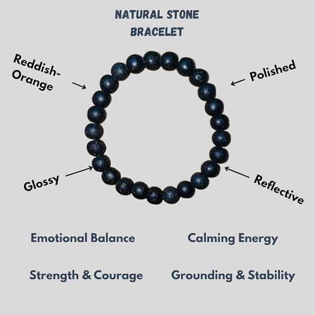 True Origins Certified Lava Stone Bracelet for Men & Women | Natural Volcanic Energy Healing Beads | Aromatherapy Diffuser, Grounding & Stress Relief | 8mm Stretchable Bracelet