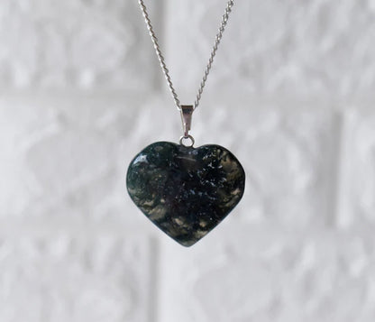 Genuine Moss Agate Heart Pendant Necklace | Handmade Crystal Jewelry for Taurus & Virgo | Heart & Throat Chakra Healing