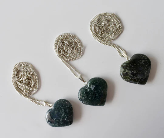 Genuine Moss Agate Heart Pendant Necklace | Handmade Crystal Jewelry for Taurus & Virgo | Heart & Throat Chakra Healing