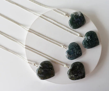 Genuine Moss Agate Heart Pendant Necklace | Handmade Crystal Jewelry for Taurus & Virgo | Heart & Throat Chakra Healing