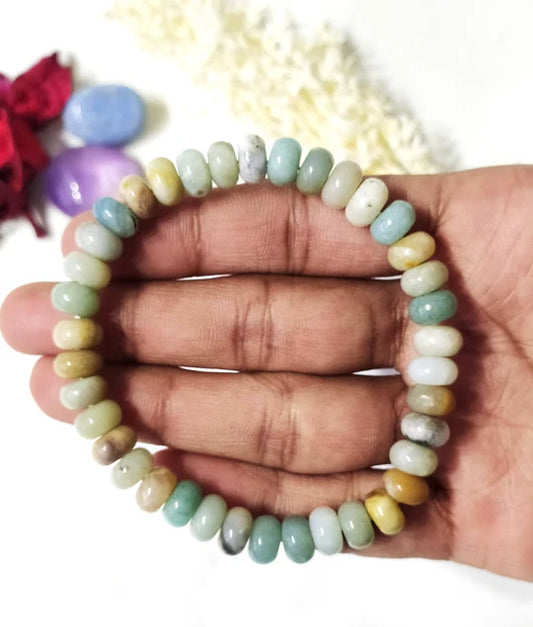 Multi Amazonite Rondelle Beads Bracelet | 8mm Disc-Shaped Healing Crystal Bracelet for Balance & Positivity