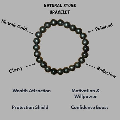 True Origins Certified Natural Pyrite Bracelet – Wealth & Protection Crystal Beads | 8 mm Beads for Success, Confidence & Energy – Unisex, Stretchable