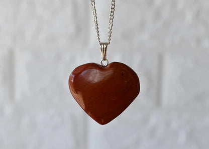 Genuine Red Jasper Heart Pendant Necklace | Handmade Crystal Jewelry for Aries & Cancer | Root Chakra Healing