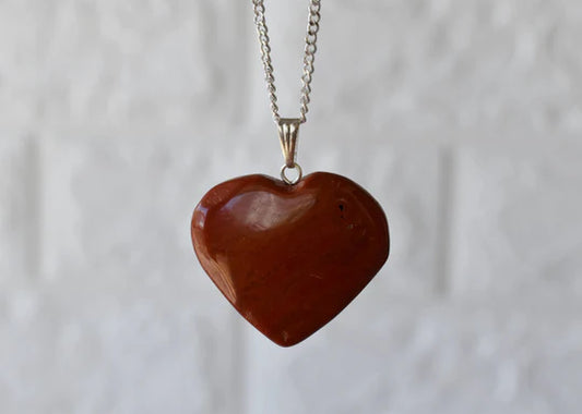 Genuine Red Jasper Heart Pendant Necklace | Handmade Crystal Jewelry for Aries & Cancer | Root Chakra Healing