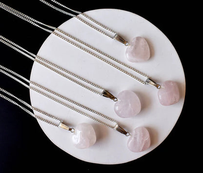 Rose Quartz Heart Pendant Necklace | Healing Crystal Jewelry for Love & Compassion | Zodiac Gift for Taurus & Libra