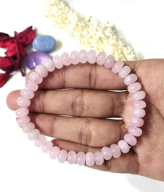 Rose Quartz Rondelle Beads Bracelet | 8mm Disc-Shaped Healing Crystal Bracelet for Love, Compassion & Emotional Balance