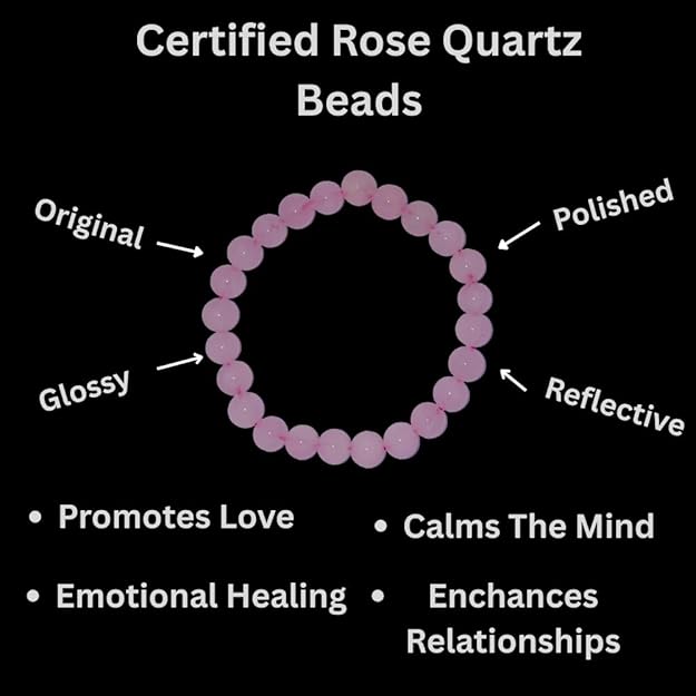 True Origins Certified Rose Quartz Crystal Bracelet – 8mm Natural Pink Gemstone (24 Beads) – Healing Stretchable Bracelet for Women & Men – Love, Self-Care & Heart Chakra Crystal Jewelry