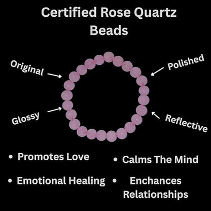 True Origins Certified Rose Quartz Crystal Bracelet – 8mm Natural Pink Gemstone (24 Beads) – Healing Stretchable Bracelet for Women & Men – Love, Self-Care & Heart Chakra Crystal Jewelry