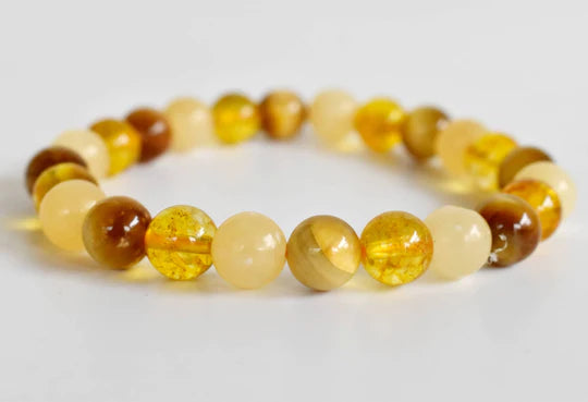 Handmade Solar Plexus Chakra Crystal Bracelet – Citrine, Tiger’s Eye & Honey Calcite for Confidence & Personal Power