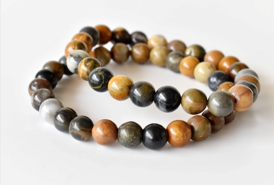 Petrified Wood 8mm Bracelet | Natural Fossil Stone Beaded Bracelet for Strength, Balance & Grounding