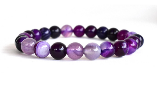 Banded Agate Purple 8mm Bracelet – Natural Gemstone Beads for Calmness, Balance & Positive Energy