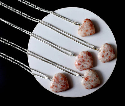 Genuine Sunstone Heart Pendant Necklace | Handmade Crystal Jewelry for Libra & Leo | Sacral & Solar Plexus Chakra Healing