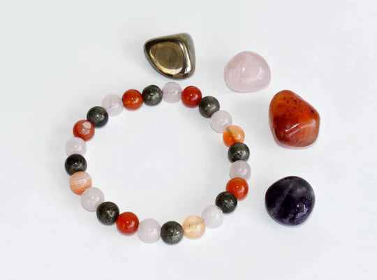 Taurus Zodiac Crystal Kit | Astrology Gift Set with 4 Healing Crystals & Bracelet | Carnelian, Rose Quartz, Pyrite & Amethyst | Taurus Birthday Gift for Love, Prosperity & Balance