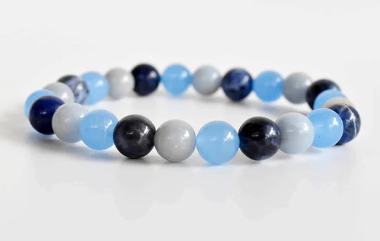 Handmade Third Eye Chakra Crystal Bracelet – Sodalite, Chalcedony & Angelite for Intuition & Insight