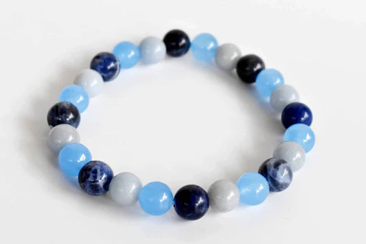 Handmade Third Eye Chakra Crystal Bracelet – Sodalite, Chalcedony & Angelite for Intuition & Insight