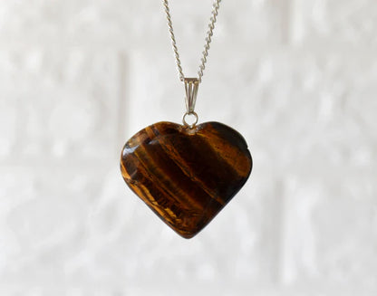 Tiger Eye Heart Pendant Necklace | Genuine Crystal Jewelry | Grounding & Protective Energy Necklace